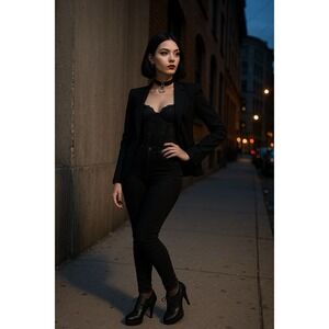 Guess Boots Womens 8.5 Black Leather Lace Platform Oxford Goth Stacked Heel Pump